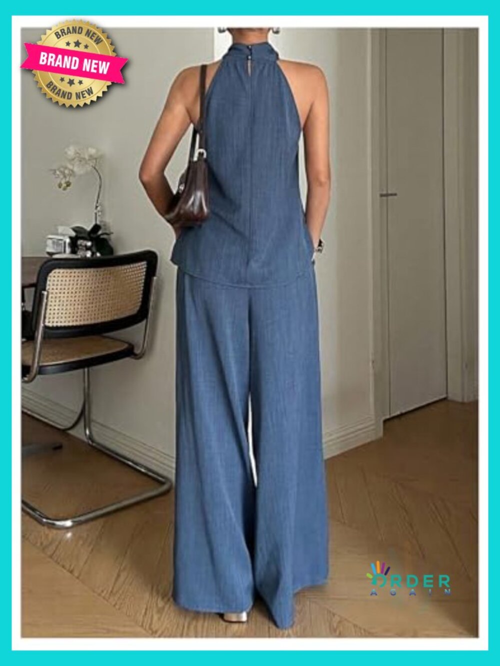 2 Piece Outfits Halter Tank Top Wide Leg Pants Matching Sets Trendy Plus Size - Picture 3 of 6